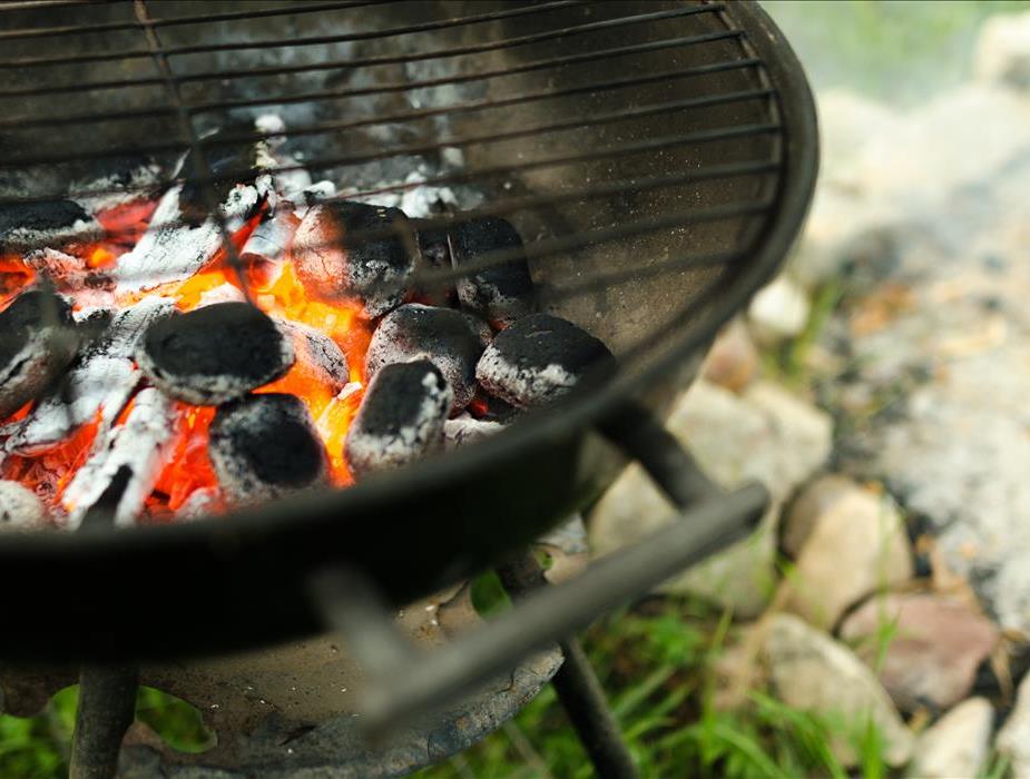 Hot charcoal brisquettes in a grill